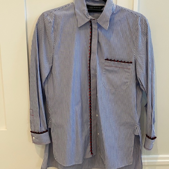 Zara Blue Stripe Shirt w/ Pom-Pom Embellishment S - Picture 3 of 7